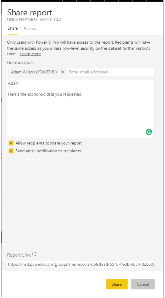 Power BI share a report