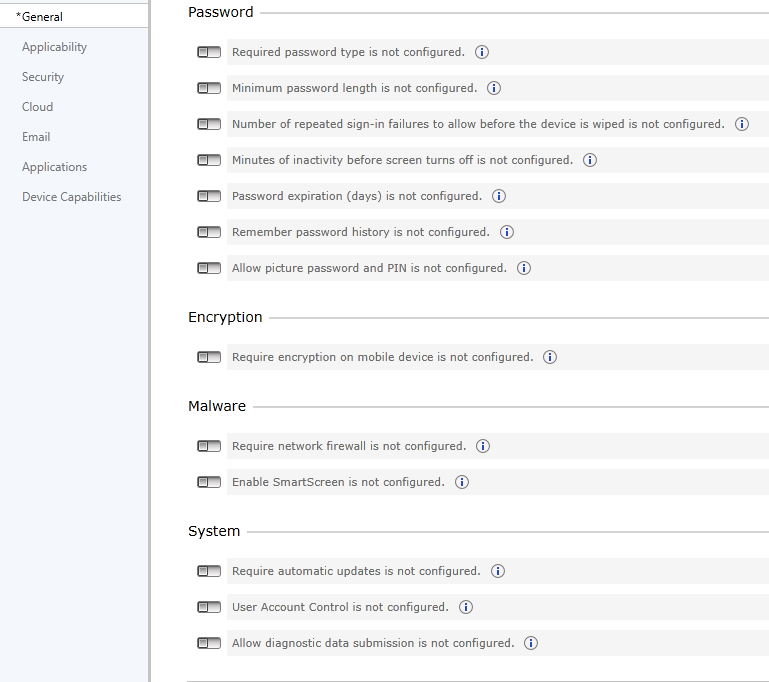 An image showing the general settings page of Intune.
