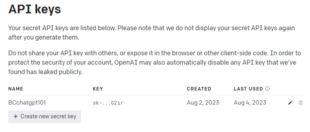 Example of OpenAI API keys