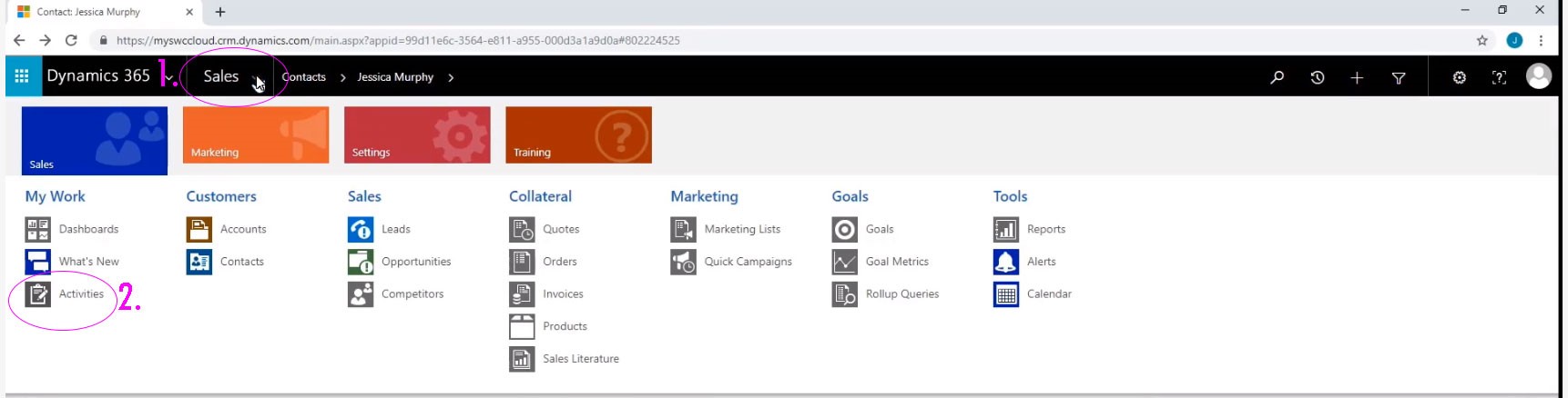 A computer screen showing the activities tab.