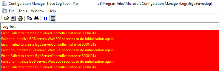 Configuration Manager Trace Log Tool Error / Failure
