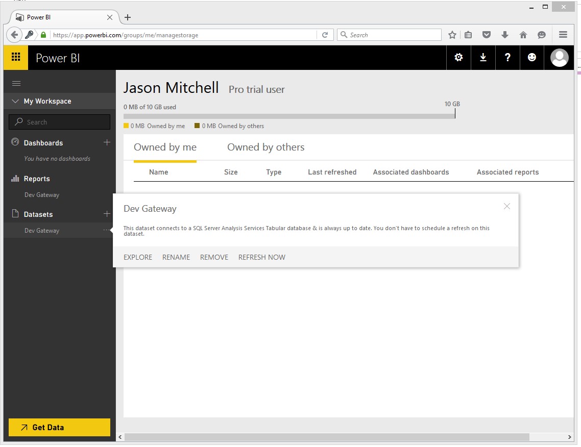 Power BI dev gateway