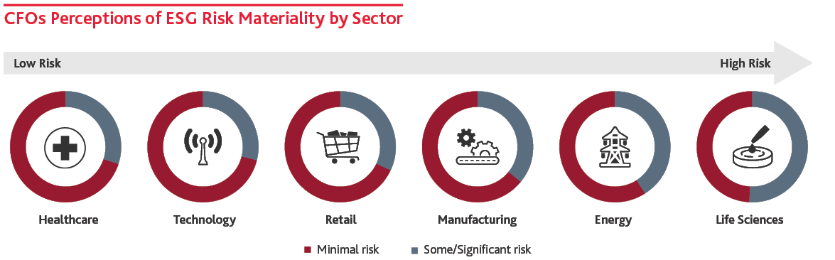Chart shows CFOs perceptions of ESG risk materiality by sector.