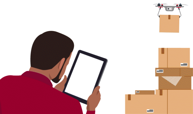 A man looking at supplies.