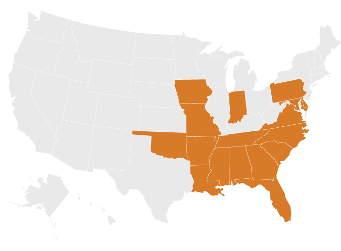 Map of United States - filing states outlined.