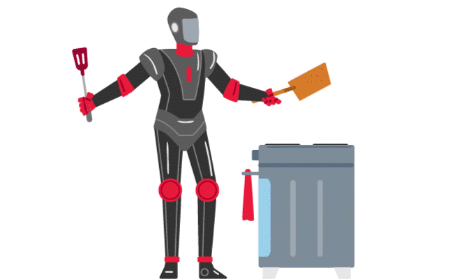 GIF illustration of a robot cooking on a stove
