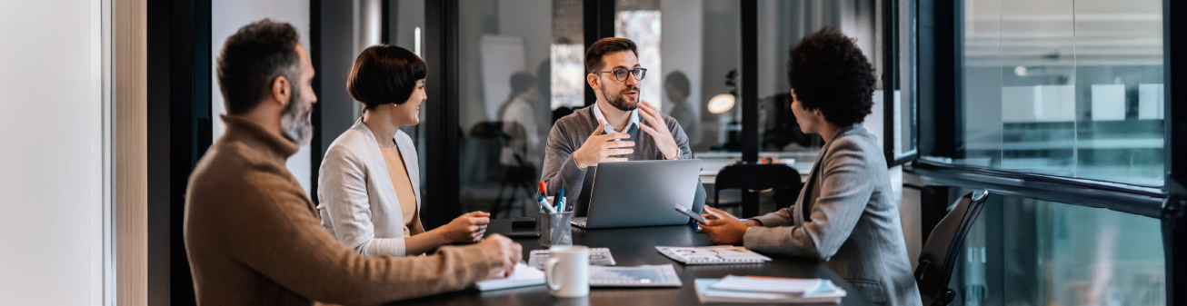 Employees in a meeting.