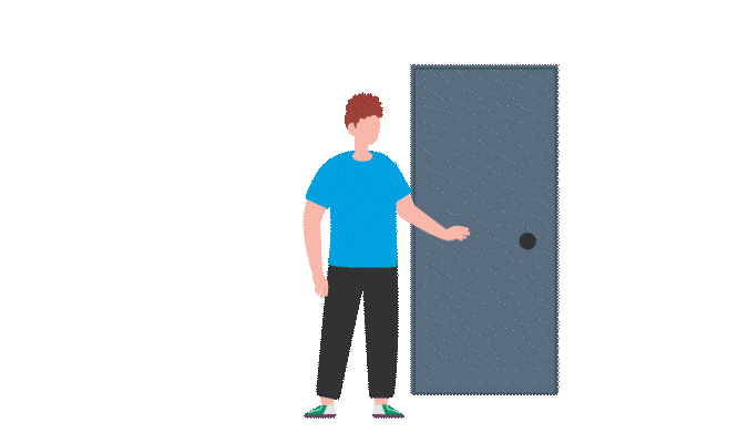 GIF of someone opening a door with a delivery truck outside