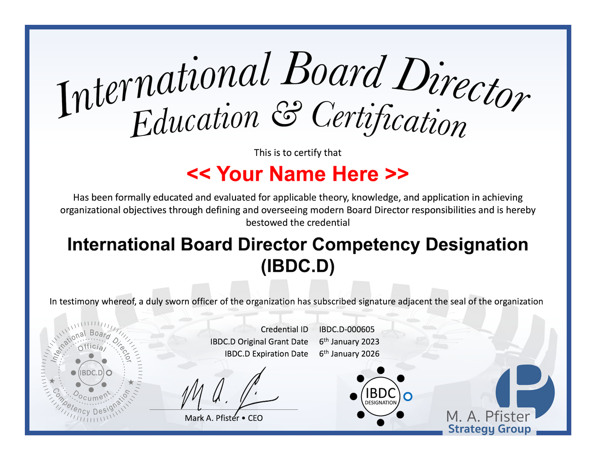 International Board Director Education and Certification