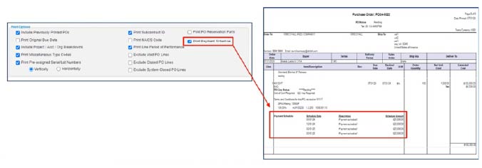 Screenshot of Costpoint payment schedules