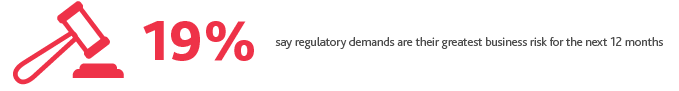 19%25 say regulatory demands are their greatest business risk for the next 12 months