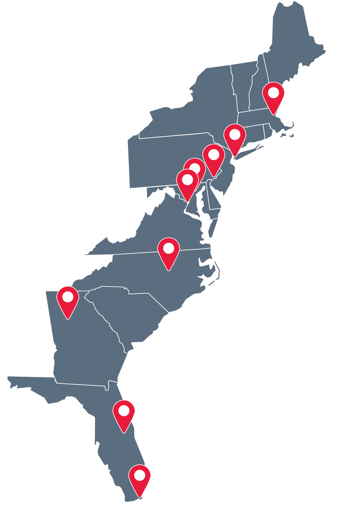 Map of EAST region offices hosting visits in Summer 2026