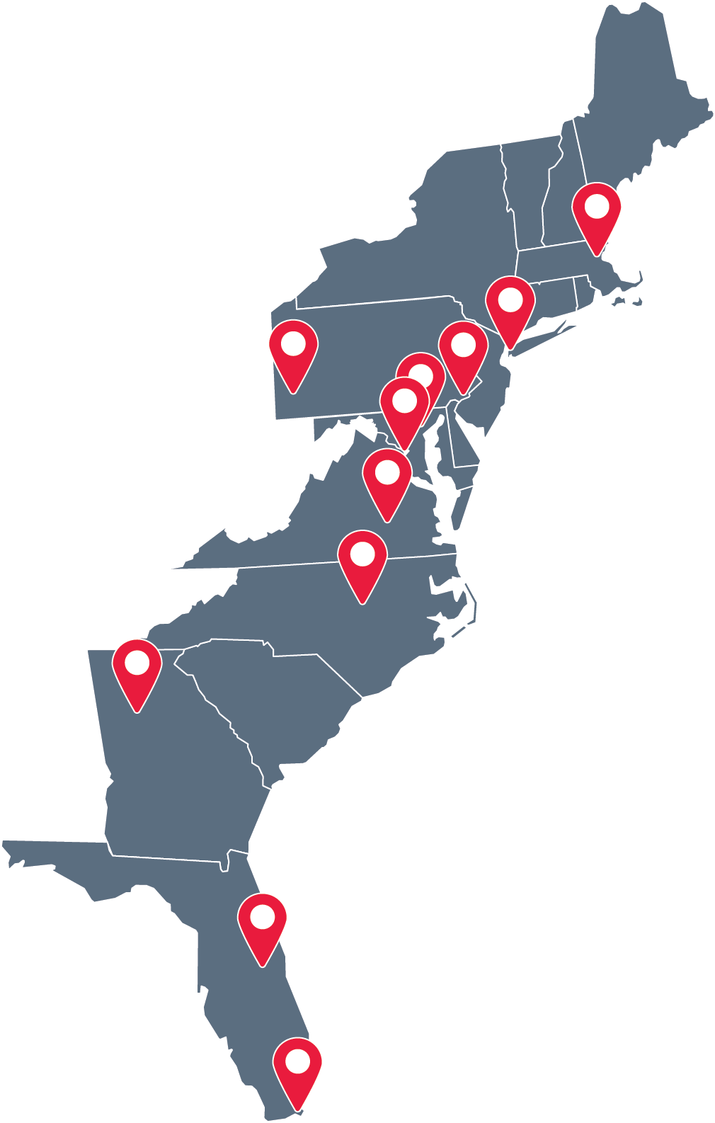Map of EAST region offices hosting visits in Summer 2026