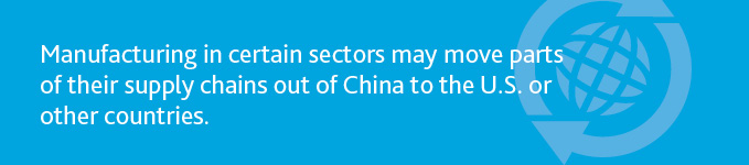 "Manufacturing in certain sectors may move parts of their supply chains out of China to the U.S. or other countries."