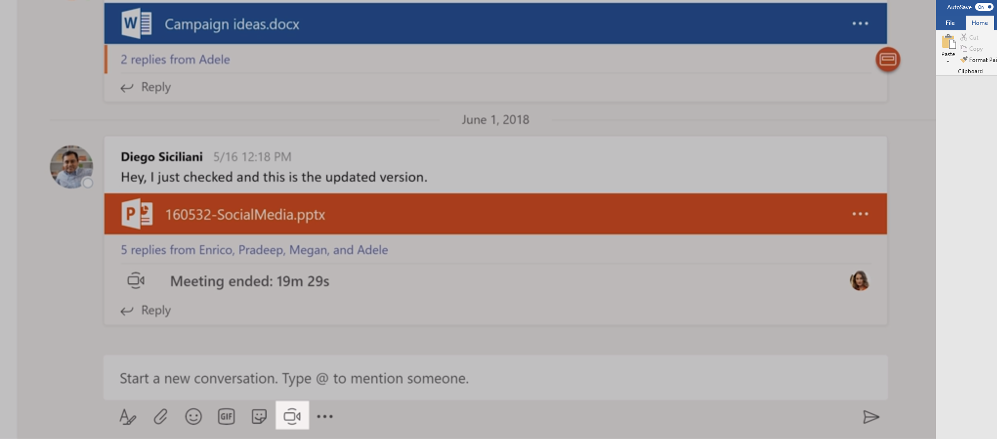 Screenshot of a channel video call in Microsoft Teams