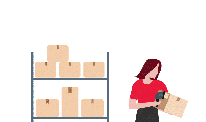 GIF of drone taking a package off of a shelf