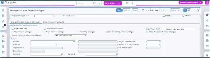 Costpoint screenshot for procurement planning