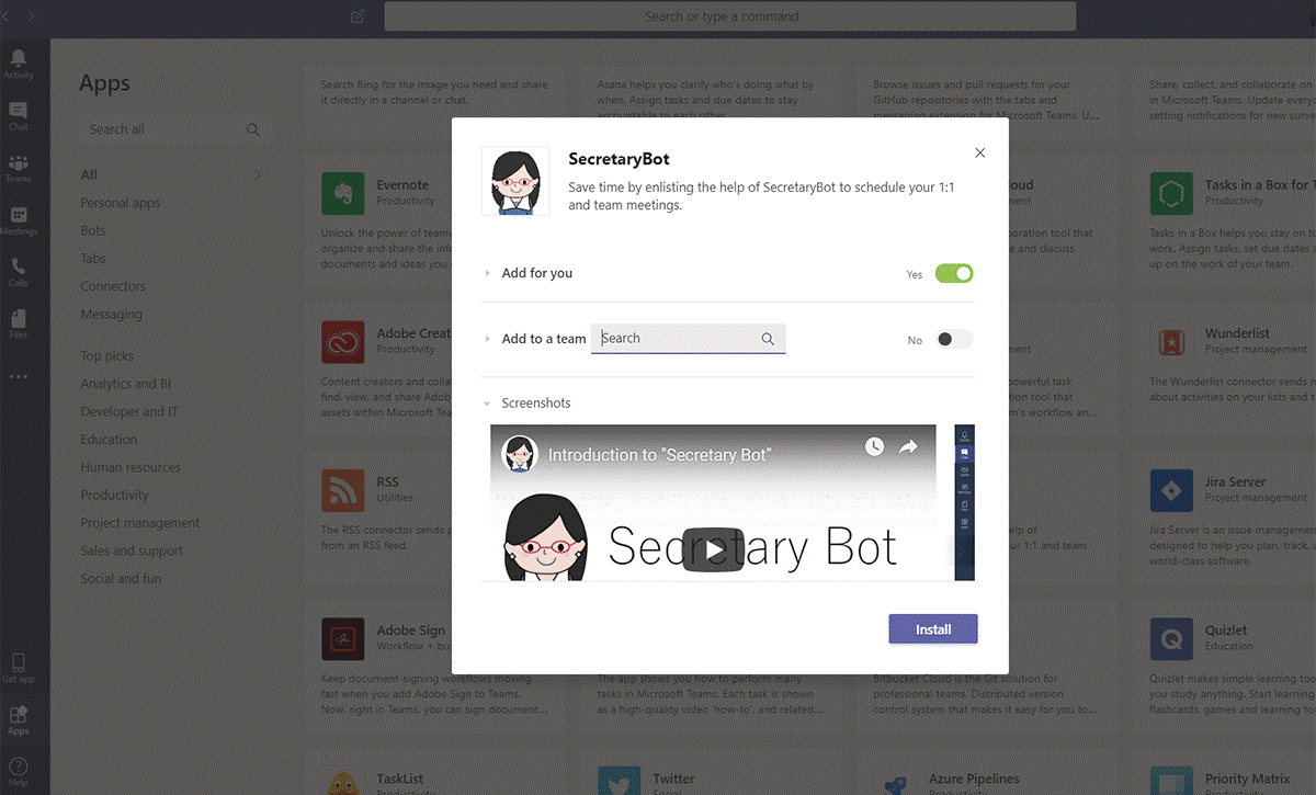 How to add a bot for yourself in Microsoft Teams