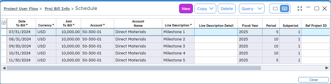 Schedule project billing