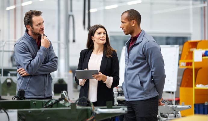 Meeting in manufacturing area