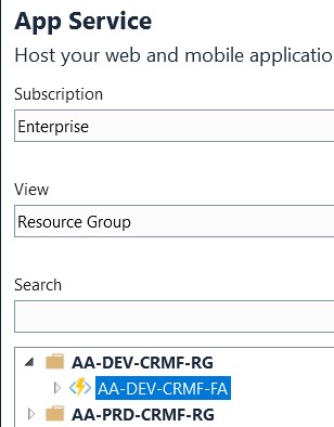 Screenshot of Azure app service