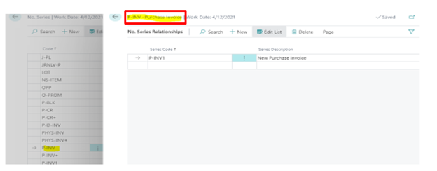 Business Central screenshot showing "Series Code" field