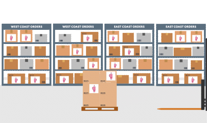GIF illustration of packages in a warehouse.
