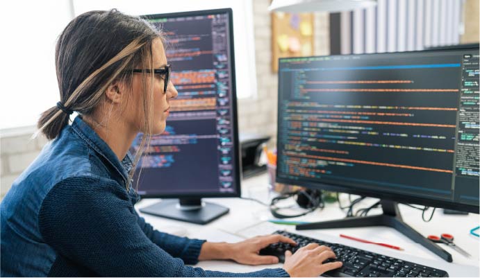 Woman looking at a computer screen.