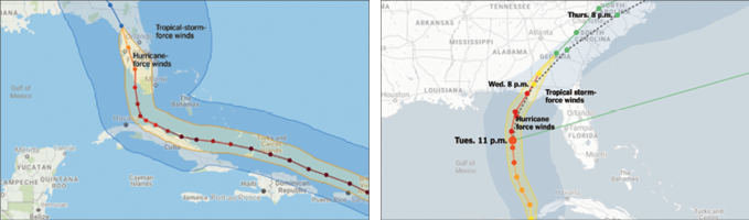 Graphic of Hurricane Irma and Michael comparison