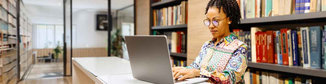 A woman in a library.