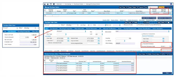 Example payment schedule in Costpoint