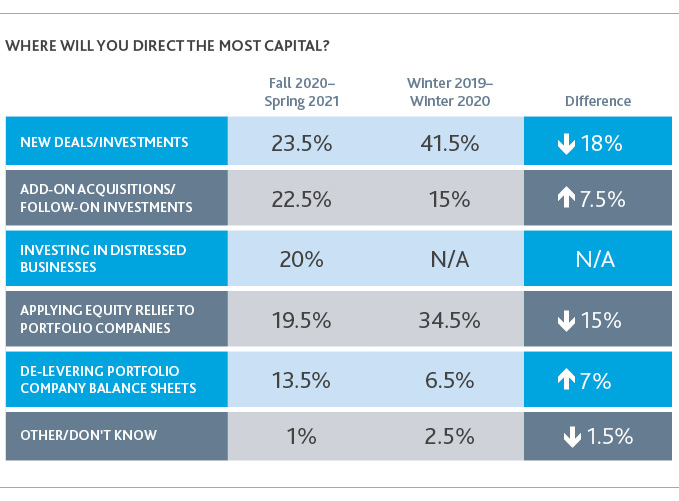 Chart of where capital will be directed the most