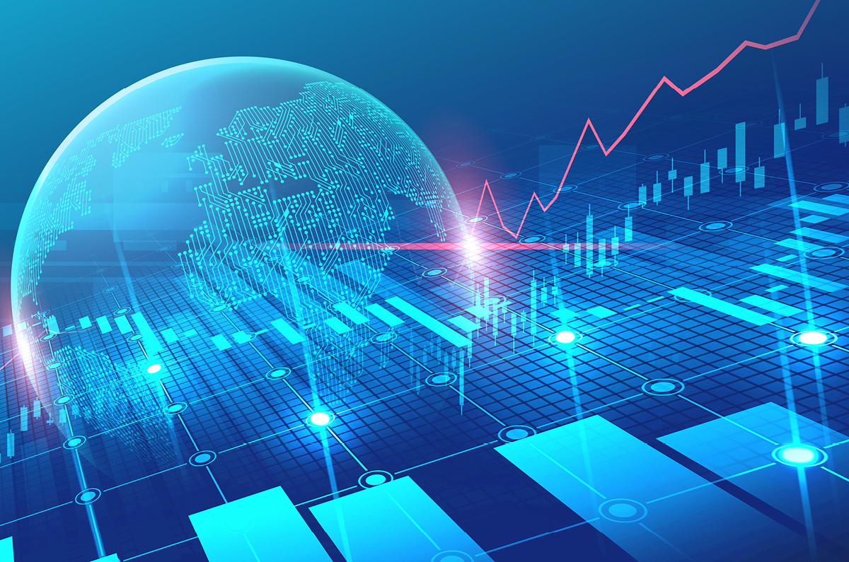 Graphic showing the globe with charts