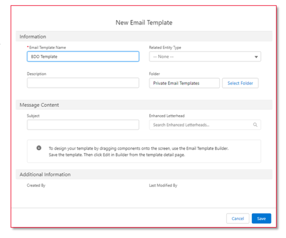 New Email Template layout in Lightening app