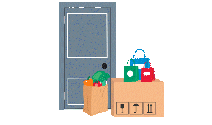 GIF illustration of a person picking up a delivery.