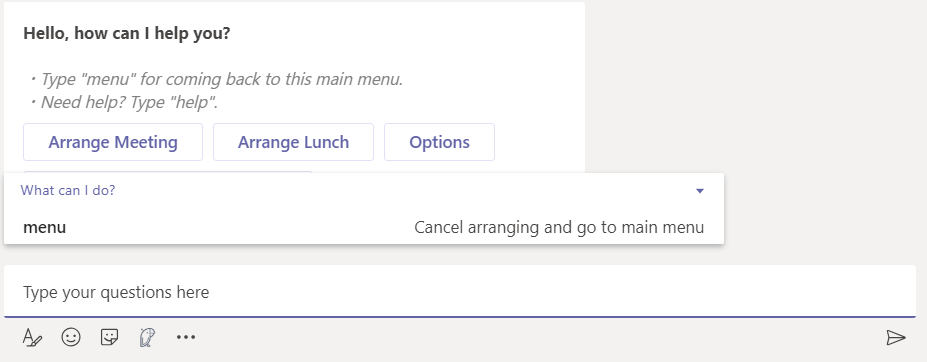 Suggestions from bot within Microsoft Teams