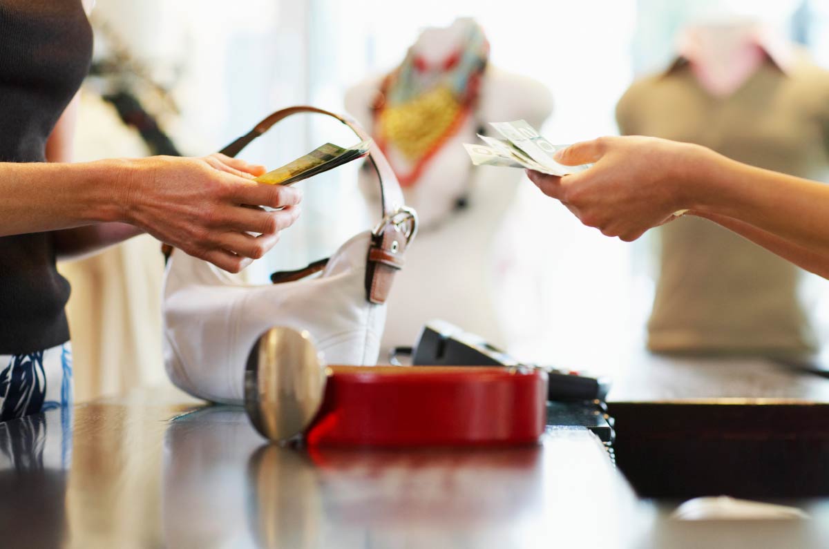 Two people exchanging money