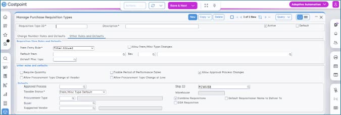 Screenshot of Costpoint procurement planning